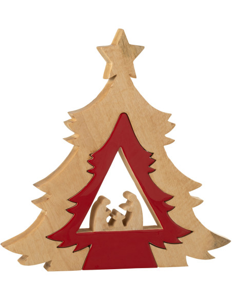 Grande Crèche moderne chic Sapin Puzzle Hauteur 41 cm en Bois de manguier Rouge Naturel Puzzoel - 1