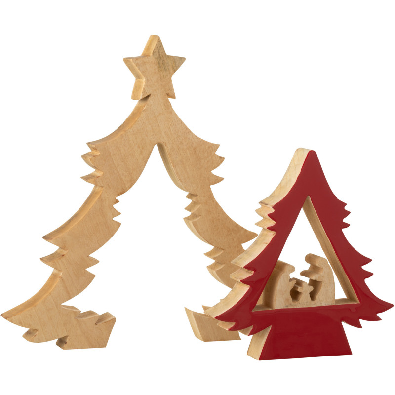 Grande Crèche moderne chic Sapin Puzzle Hauteur 41 cm en Bois de manguier Rouge Naturel Puzzoel - 2