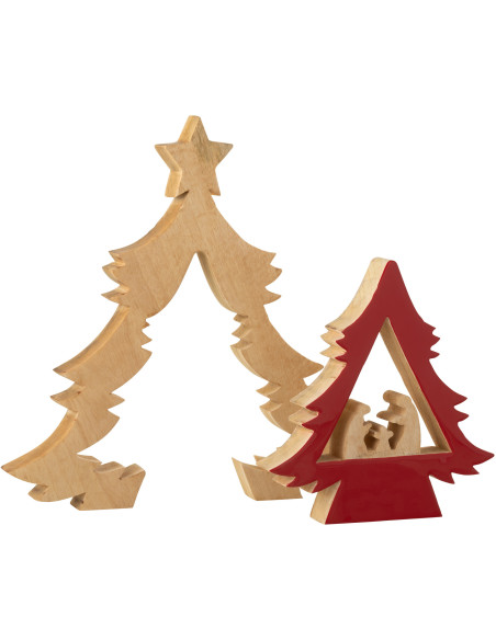 Grande Crèche moderne chic Sapin Puzzle Hauteur 41 cm en Bois de manguier Rouge Naturel Puzzoel - 2