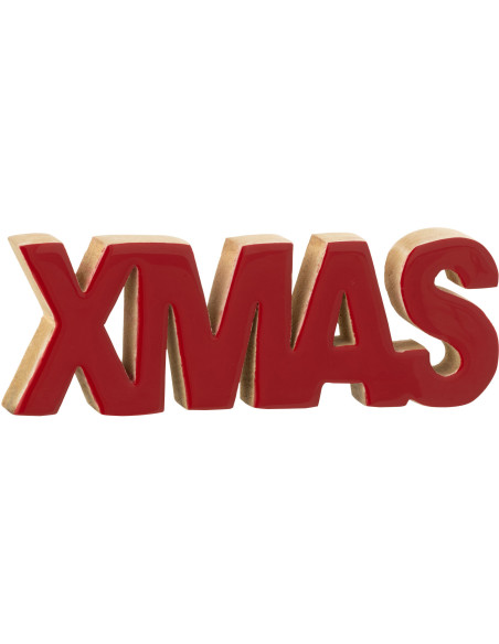 Décoration de Noël à poser Xmas 22 cm en Bois de manguier Rouge Brillant Naturel Wordus - 1