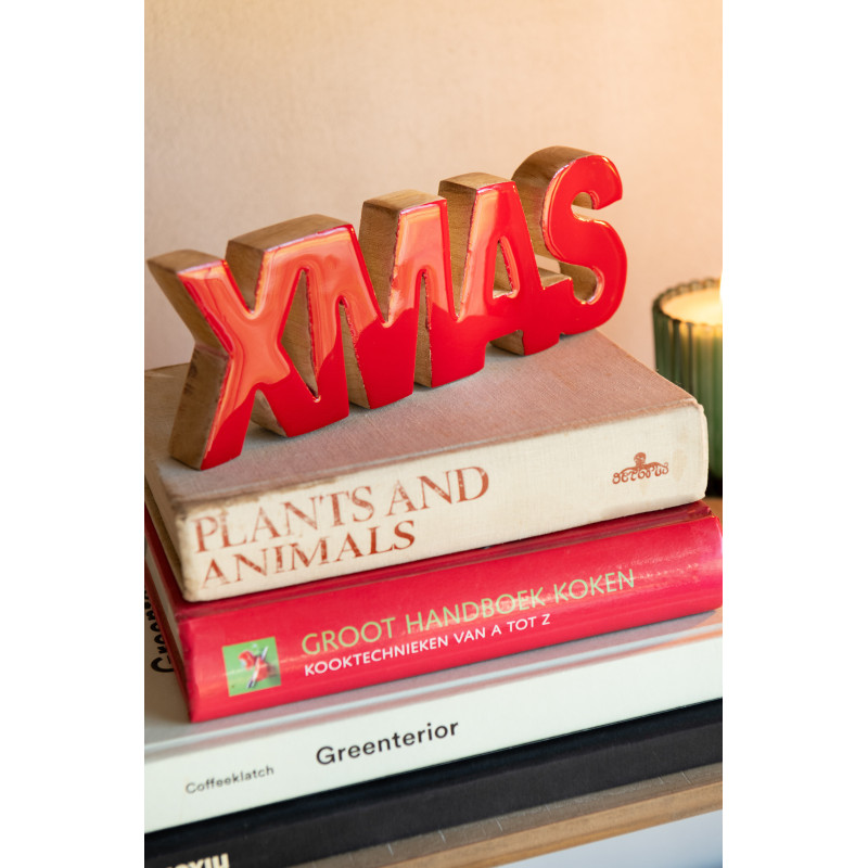 Décoration de Noël à poser Xmas 22 cm en Bois de manguier Rouge Brillant Naturel Wordus - 2