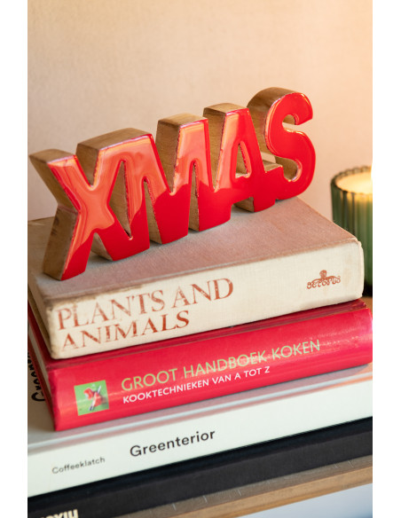 Décoration de Noël à poser Xmas 22 cm en Bois de manguier Rouge Brillant Naturel Wordus - 2