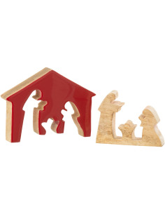 Petite Crèche déco moderne Puzzle Hauteur 11 cm en Bois de manguier Rouge Naturel Puzzoel - 2