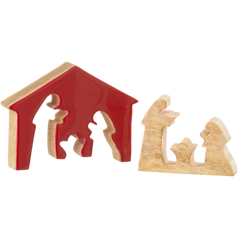 Petite Crèche déco moderne Puzzle Hauteur 11 cm en Bois de manguier Rouge Naturel Puzzoel - 2