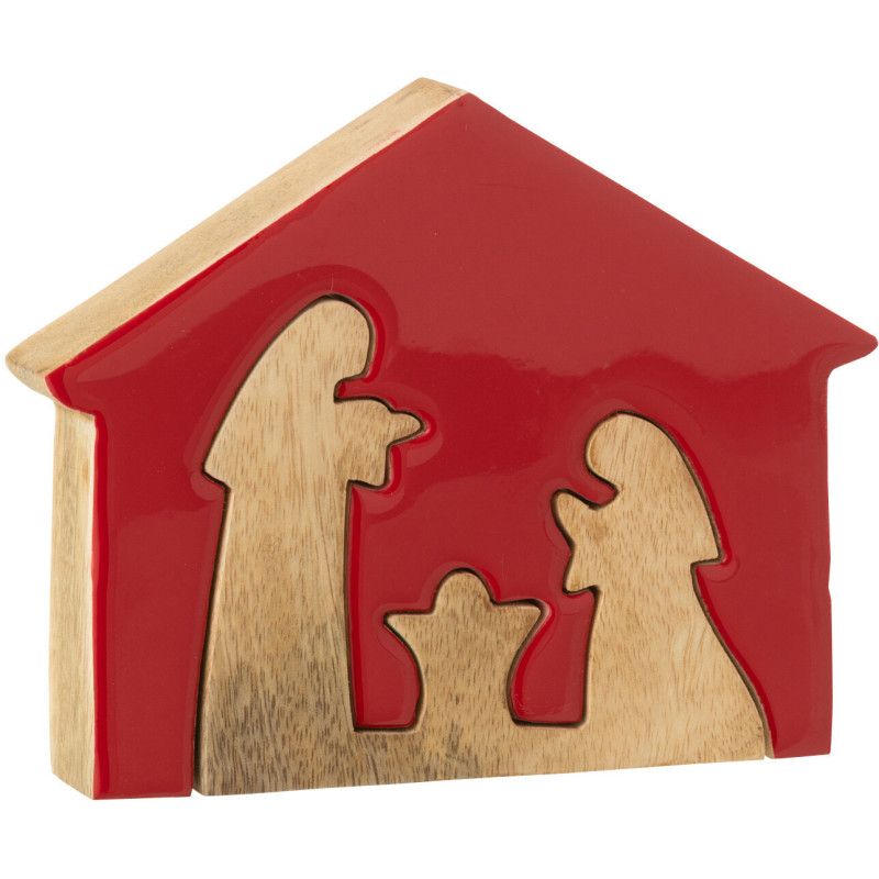 Crèche déco moderne Puzzle Hauteur 17 cm en Bois de manguier Rouge Naturel Puzzoel - 1