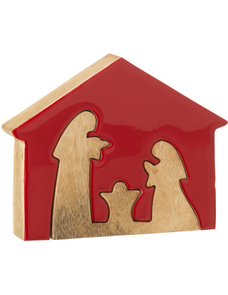 Crèche déco moderne Puzzle Hauteur 17 cm en Bois de manguier Rouge Naturel Puzzoel - 1