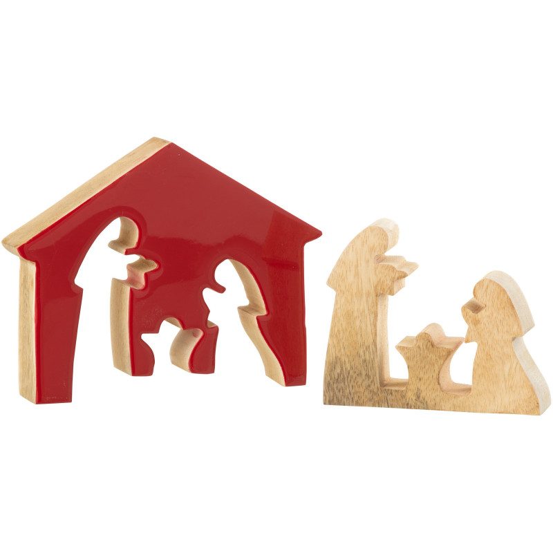 Crèche déco moderne Puzzle Hauteur 17 cm en Bois de manguier Rouge Naturel Puzzoel - 2