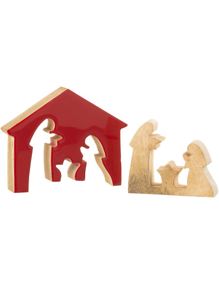 Crèche déco moderne Puzzle Hauteur 17 cm en Bois de manguier Rouge Naturel Puzzoel - 2