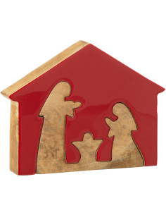 Grande Crèche déco moderne Puzzle Hauteur 22 cm en Bois de manguier Rouge Naturel Puzzoel - 1