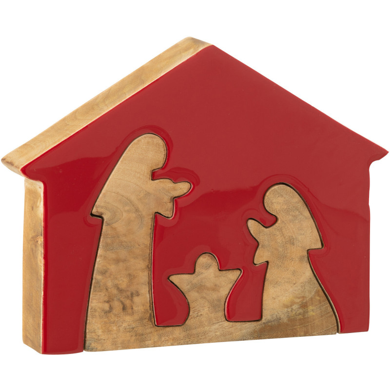 Grande Crèche déco moderne Puzzle Hauteur 22 cm en Bois de manguier Rouge Naturel Puzzoel - 1