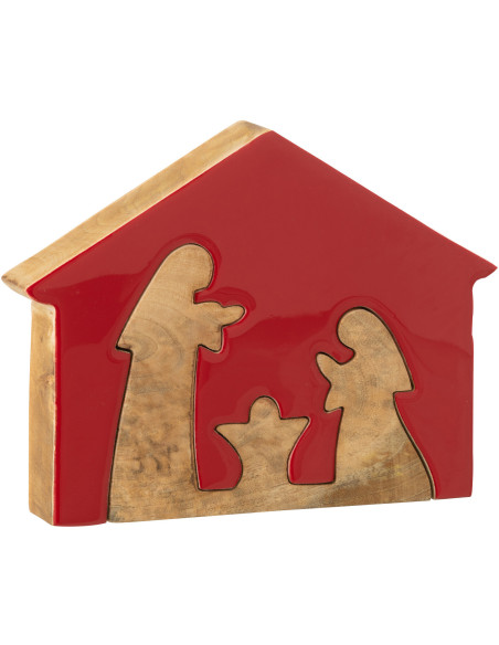 Grande Crèche déco moderne Puzzle Hauteur 22 cm en Bois de manguier Rouge Naturel Puzzoel - 1