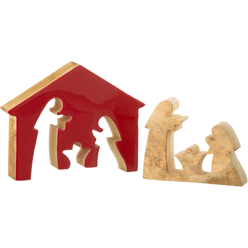 Grande Crèche déco moderne Puzzle Hauteur 22 cm en Bois de manguier Rouge Naturel Puzzoel - 2