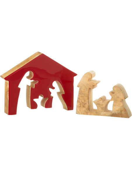 Grande Crèche déco moderne Puzzle Hauteur 22 cm en Bois de manguier Rouge Naturel Puzzoel - 2
