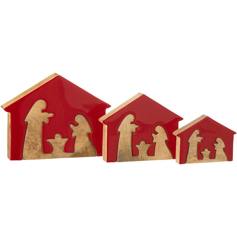 Grande Crèche déco moderne Puzzle Hauteur 22 cm en Bois de manguier Rouge Naturel Puzzoel - 3