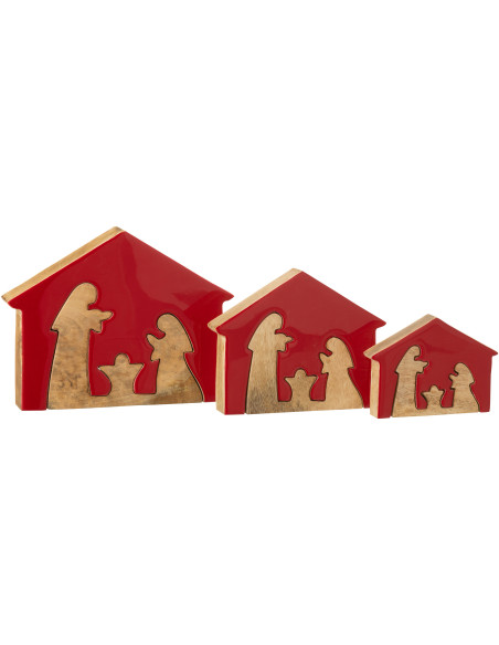 Grande Crèche déco moderne Puzzle Hauteur 22 cm en Bois de manguier Rouge Naturel Puzzoel - 3