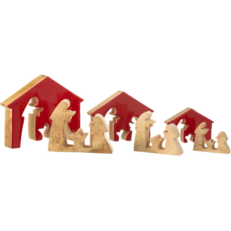 Grande Crèche déco moderne Puzzle Hauteur 22 cm en Bois de manguier Rouge Naturel Puzzoel - 4