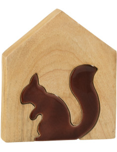 Décoration Puzzle Maison Écureuil Hauteur 16 cm en Bois de manguier Naturel Marron foncé Nuttea - 1