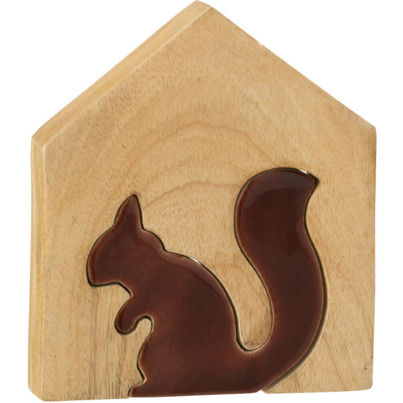 Décoration Puzzle Maison Écureuil Hauteur 16 cm en Bois de manguier Naturel Marron foncé Nuttea - 1