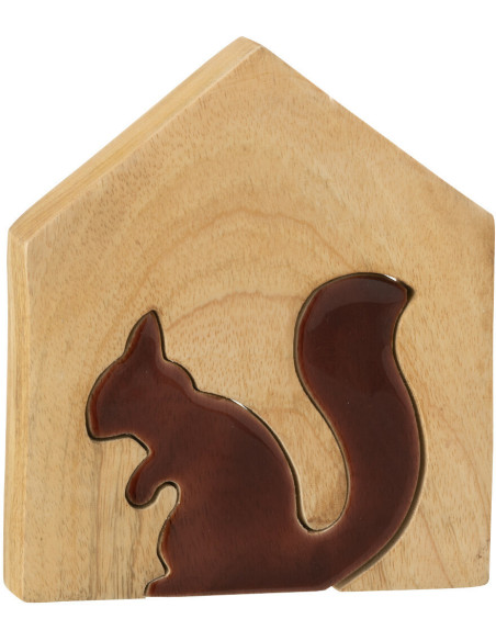 Décoration Puzzle Maison Écureuil Hauteur 16 cm en Bois de manguier Naturel Marron foncé Nuttea - 1