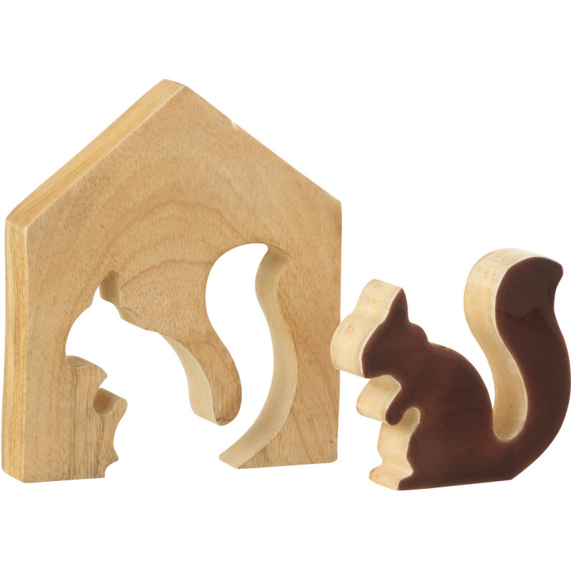 Décoration Puzzle Maison Écureuil Hauteur 16 cm en Bois de manguier Naturel Marron foncé Nuttea - 2