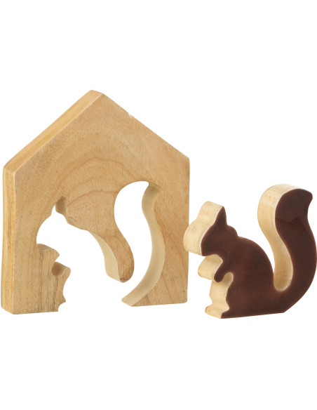 Décoration Puzzle Maison Écureuil Hauteur 16 cm en Bois de manguier Naturel Marron foncé Nuttea - 2
