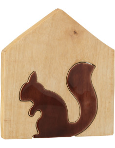 Décoration Puzzle Maison Écureuil Hauteur 22 cm en Bois de manguier Naturel Marron foncé Nuttea - 1