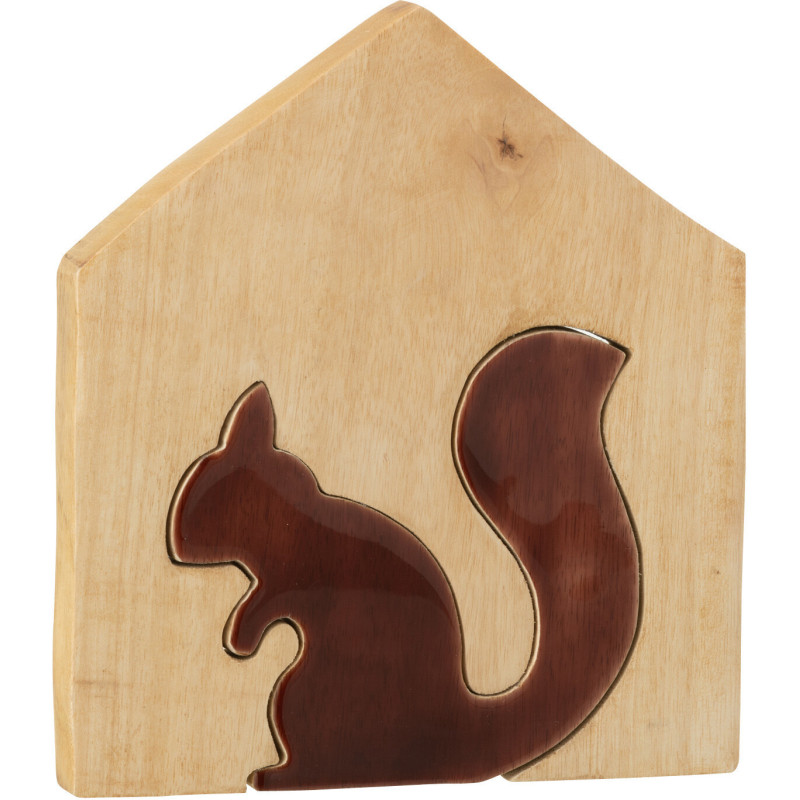 Décoration Puzzle Maison Écureuil Hauteur 22 cm en Bois de manguier Naturel Marron foncé Nuttea - 1