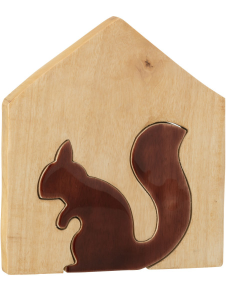 Décoration Puzzle Maison Écureuil Hauteur 22 cm en Bois de manguier Naturel Marron foncé Nuttea - 1