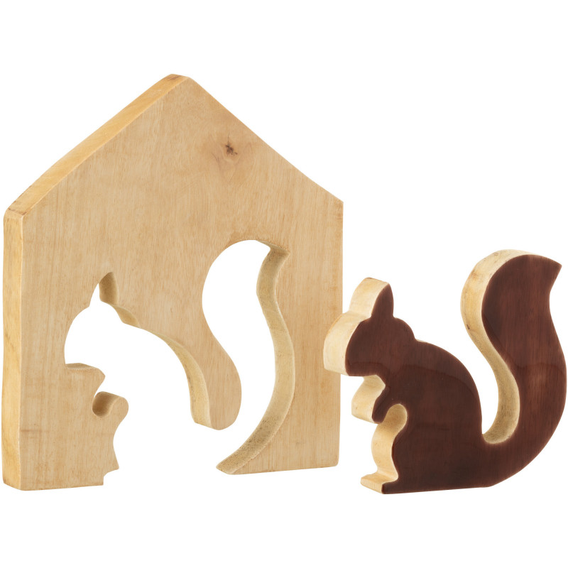 Décoration Puzzle Maison Écureuil Hauteur 22 cm en Bois de manguier Naturel Marron foncé Nuttea - 3