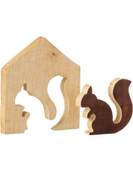 Décoration Puzzle Maison Écureuil Hauteur 22 cm en Bois de manguier Naturel Marron foncé Nuttea - 3