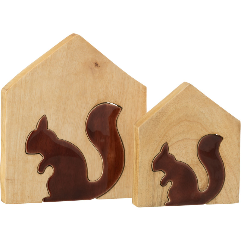 Décoration Puzzle Maison Écureuil Hauteur 22 cm en Bois de manguier Naturel Marron foncé Nuttea - 4