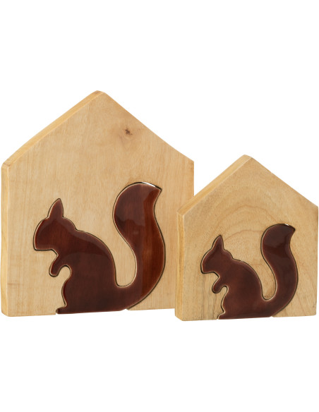 Décoration Puzzle Maison Écureuil Hauteur 22 cm en Bois de manguier Naturel Marron foncé Nuttea - 4