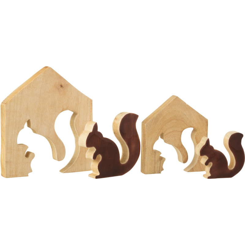 Décoration Puzzle Maison Écureuil Hauteur 22 cm en Bois de manguier Naturel Marron foncé Nuttea - 5