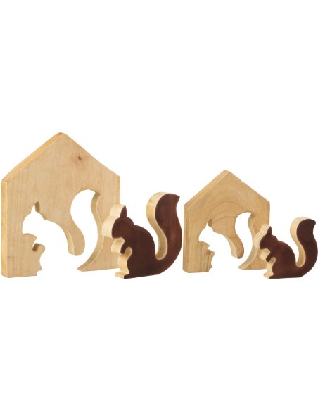 Décoration Puzzle Maison Écureuil Hauteur 22 cm en Bois de manguier Naturel Marron foncé Nuttea - 5