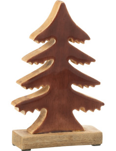 Petit Sapin de Noël décoratif sur socle Hauteur 19 cm en Bois de manguier Marron foncé Naturel Epycora - 1