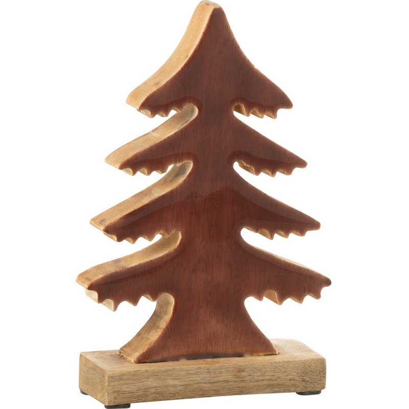 Petit Sapin de Noël décoratif sur socle Hauteur 19 cm en Bois de manguier Marron foncé Naturel Epycora - 1