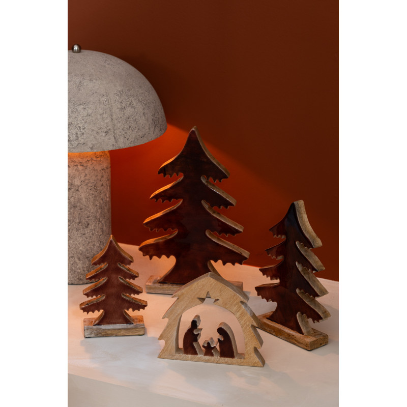 Sapin de Noël décoratif sur socle Hauteur 27 cm en Bois de manguier Marron foncé Naturel Epycora - 2