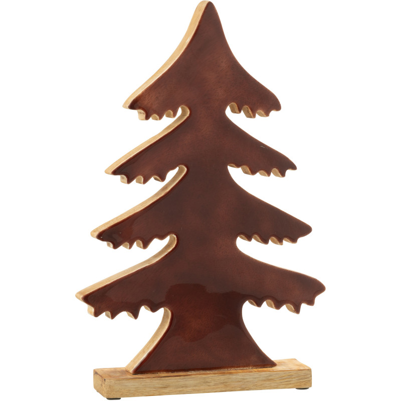 Grand Sapin de Noël décoratif sur socle Hauteur 35 cm en Bois de manguier Marron foncé Naturel Epycora - 1