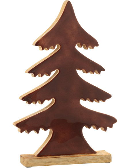 Grand Sapin de Noël décoratif sur socle Hauteur 35 cm en Bois de manguier Marron foncé Naturel Epycora - 1