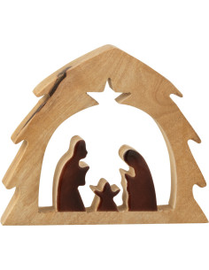 Petite Crèche de Noël minimaliste Hauteur 19 cm en Bois de manguier Naturel Marron foncé Divinia - 1