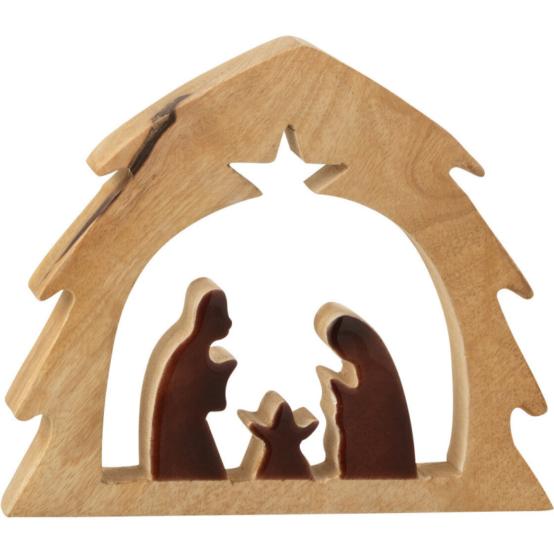 Petite Crèche de Noël minimaliste Hauteur 19 cm en Bois de manguier Naturel Marron foncé Divinia - 1