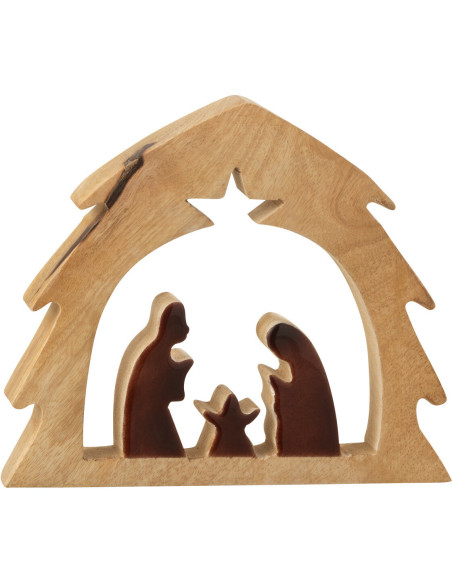 Petite Crèche de Noël minimaliste Hauteur 19 cm en Bois de manguier Naturel Marron foncé Divinia - 1