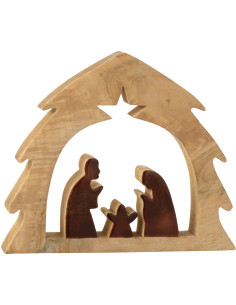 Crèche de Noël minimaliste Hauteur 27 cm en Bois de manguier Naturel Marron foncé Divinia - 1