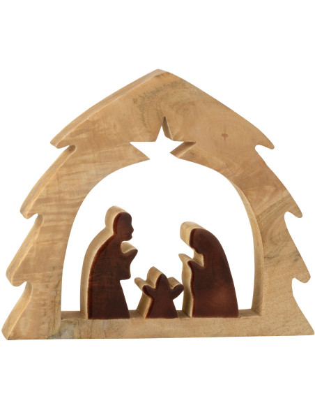 Crèche de Noël minimaliste Hauteur 27 cm en Bois de manguier Naturel Marron foncé Divinia - 1
