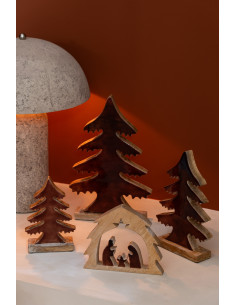 Crèche de Noël minimaliste Hauteur 27 cm en Bois de manguier Naturel Marron foncé Divinia - 2