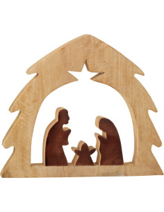 Grande Crèche de Noël minimaliste Hauteur 37 cm en Bois de manguier Naturel Marron foncé Divinia - 1