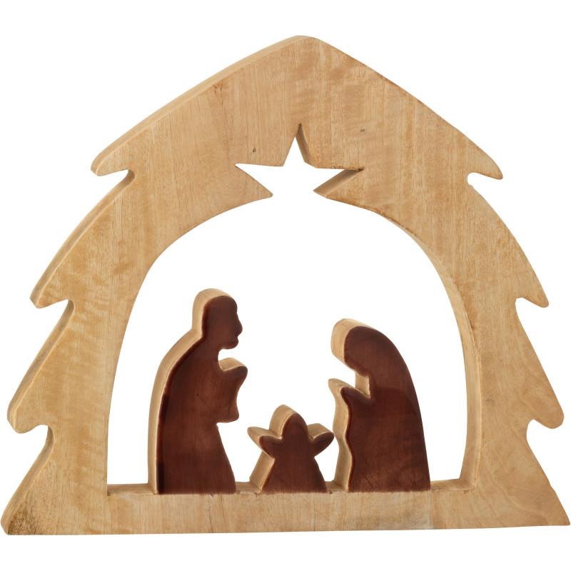 Grande Crèche de Noël minimaliste Hauteur 37 cm en Bois de manguier Naturel Marron foncé Divinia - 1