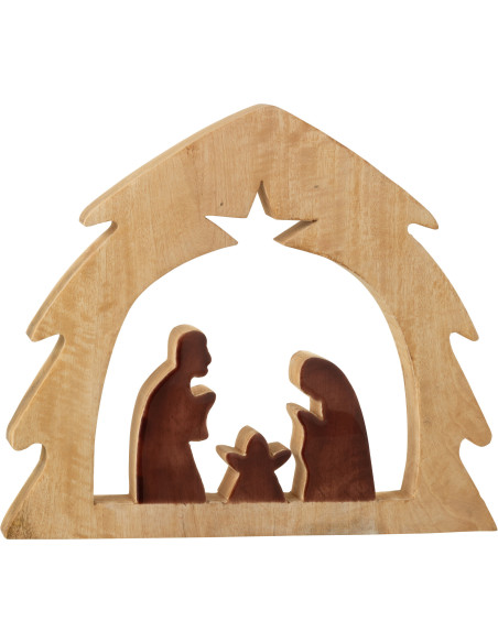 Grande Crèche de Noël minimaliste Hauteur 37 cm en Bois de manguier Naturel Marron foncé Divinia - 1