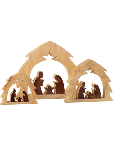 Grande Crèche de Noël minimaliste Hauteur 37 cm en Bois de manguier Naturel Marron foncé Divinia - 2