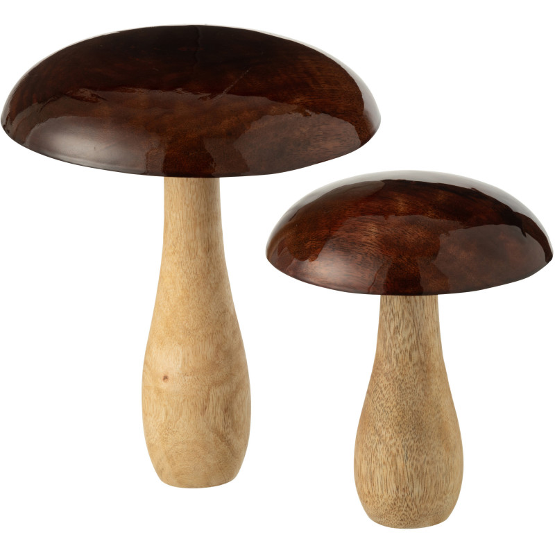Grand Champignon déco Hauteur 23 cm en Bois de manguier Marron foncé Naturel Chapelys - 2